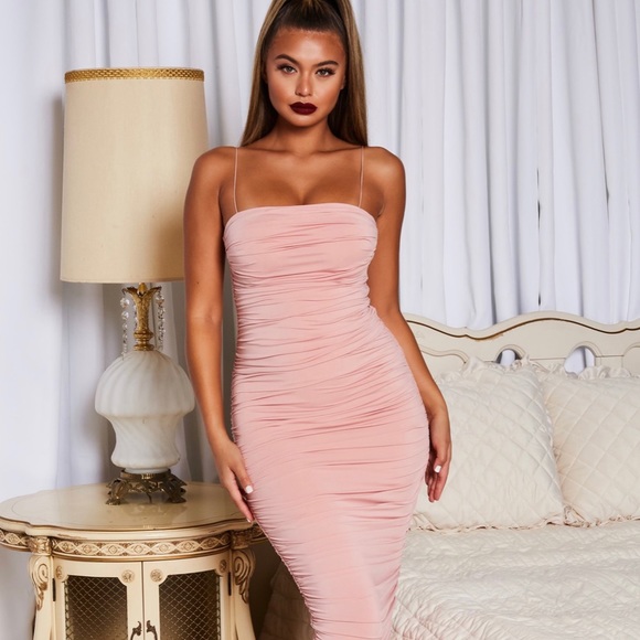 ruched bandeau midaxi dress